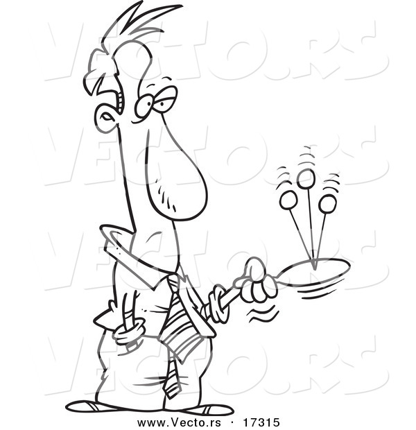 Vector of a Cartoon Bored Businessman Playing Paddle Ball - Coloring Page Outline
