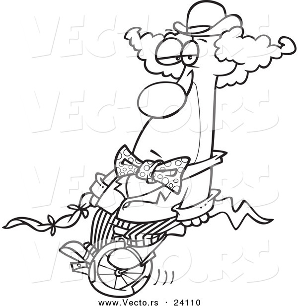 Vector of a Cartoon Bored Clown on a Unicycle - Coloring Page Outline