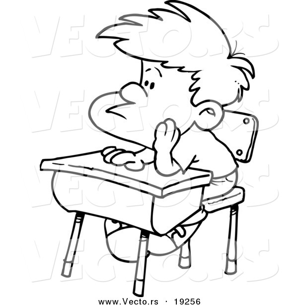 Vector of a Cartoon Bored School Boy in Detention - Outlined Coloring Page