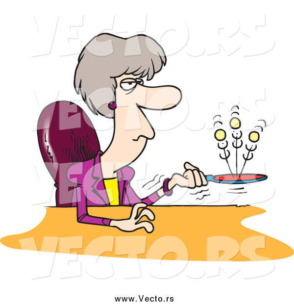 Vector of a Cartoon Bored Senior Businesswoman Playing with a Ball and Paddle