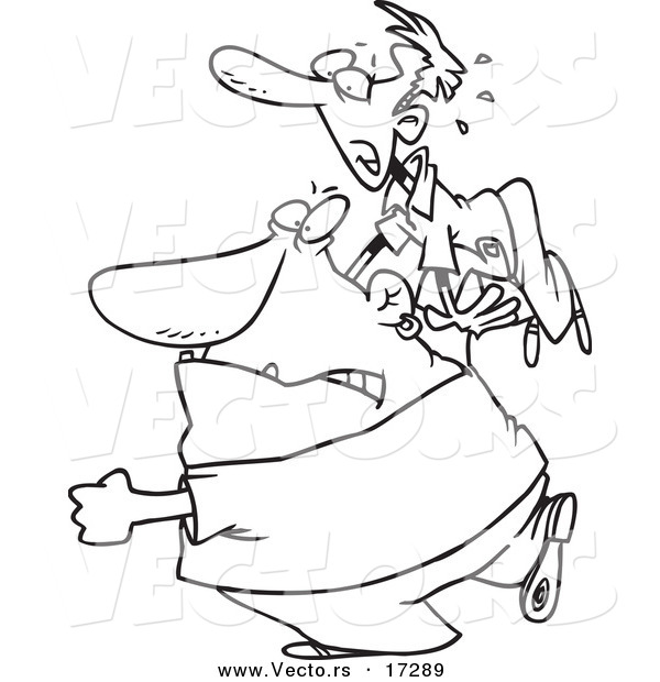 Vector of a Cartoon Bouncer Throwing a Man - Coloring Page Outline