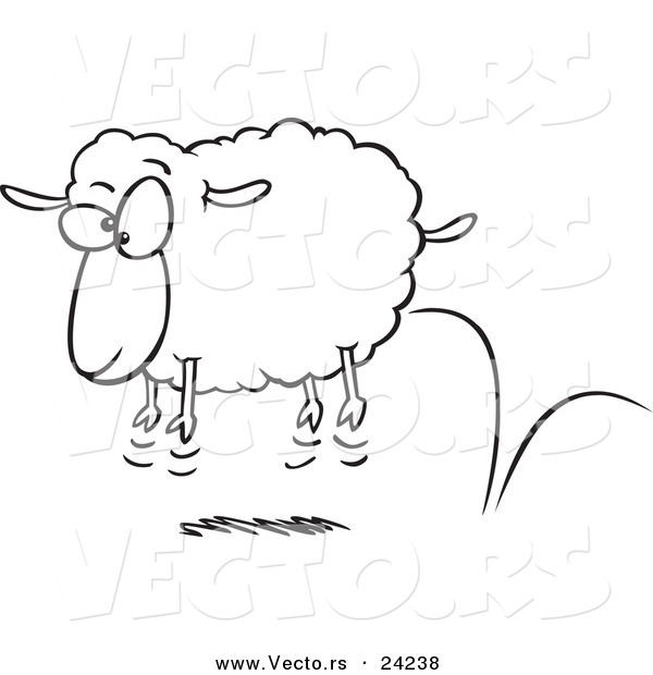 Vector of a Cartoon Bouncing Sheep - Coloring Page Outline