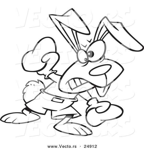 Vector of a Cartoon Boxer Bunny Rabbit Punching - Outlined Coloring Page