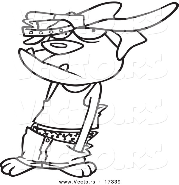 Vector of a Cartoon Boxer Dog Wearing a Hat - Coloring Page Outline