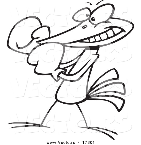 Vector of a Cartoon Boxing Bird - Coloring Page Outline