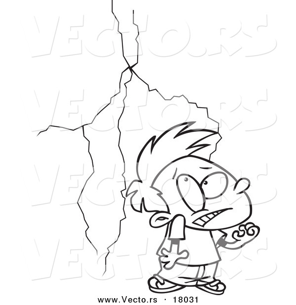 Vector of a Cartoon Boy Afraid of Lightning - Outlined Coloring Page
