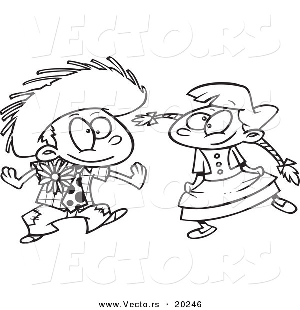 Vector of a Cartoon Boy and Girl Dancing at a Fiesta - Outlined Coloring Page