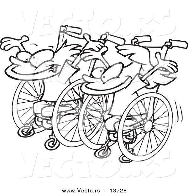 Vector of a Cartoon Boy and Girl Ready for a Wheelchair Race - Coloring Page Outline
