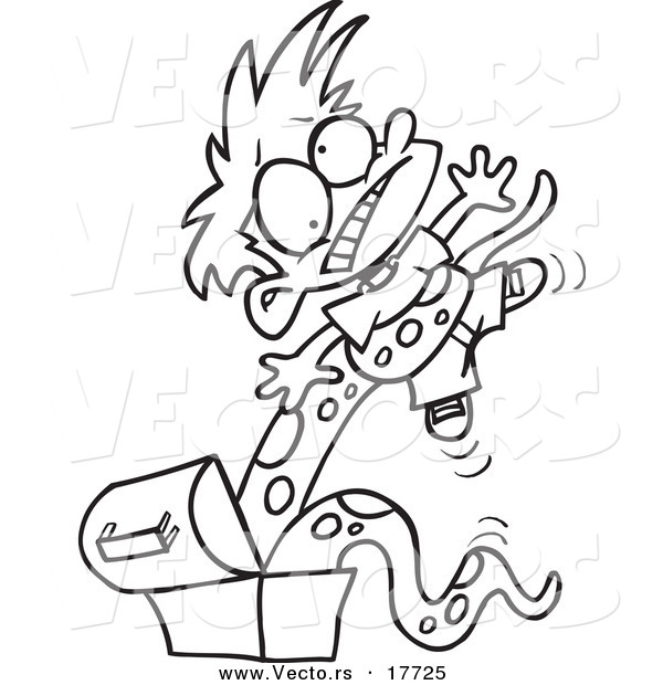 Vector of a Cartoon Boy Being Strangled by a Monster in His Lunch Box - Coloring Page Outline