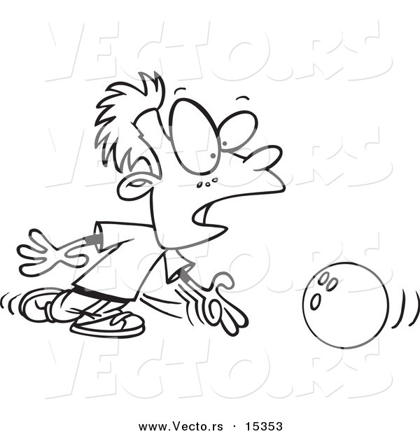 Vector of a Cartoon Boy Bowling - Coloring Page Outline