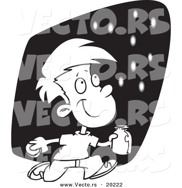 Vector of a Cartoon Boy Catching Fire Flies - Outlined Coloring Page