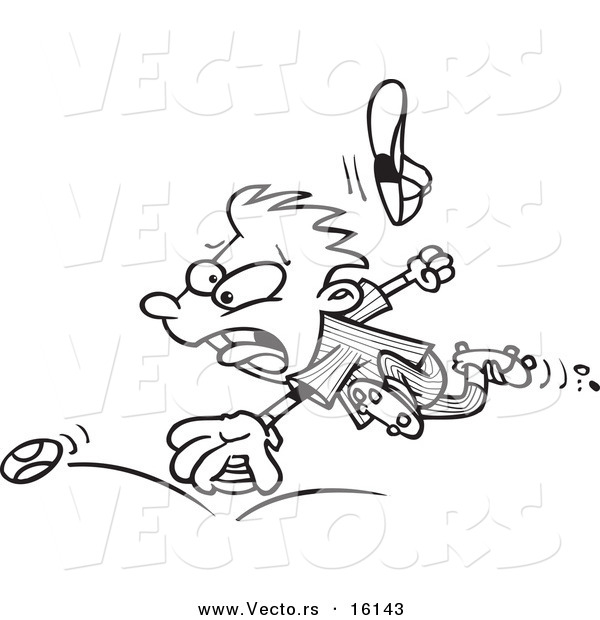 Vector of a Cartoon Boy Chasing an Elusive Baseball - Outlined Coloring Page Drawing