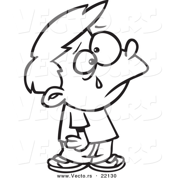 Vector of a Cartoon Boy Crying - Outlined Coloring Page