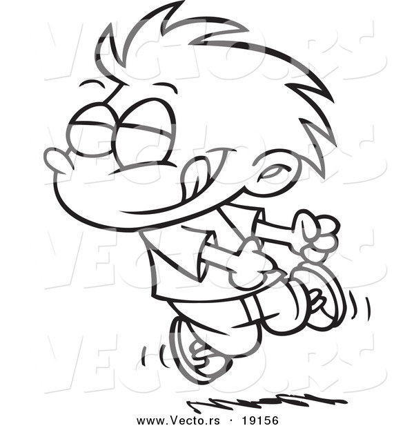 Vector of a Cartoon Boy Doing a Happy Dance - Outlined Coloring Page