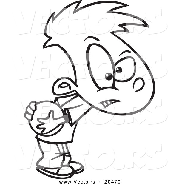 Vector of a Cartoon Boy Hogging a Ball - Coloring Page Outline