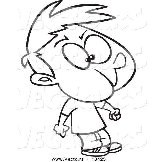 Vector of a Cartoon Boy Holding His Breath - Coloring Page Outline