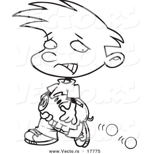 Vector of a Cartoon Boy Losing Coins from His Piggy Bank - Outlined Coloring Page