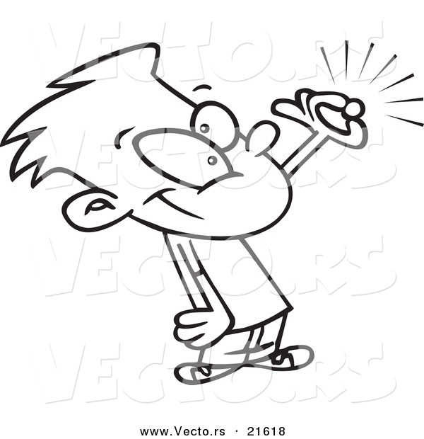 Vector of a Cartoon Boy Paying with a Coin - Outlined Coloring Page