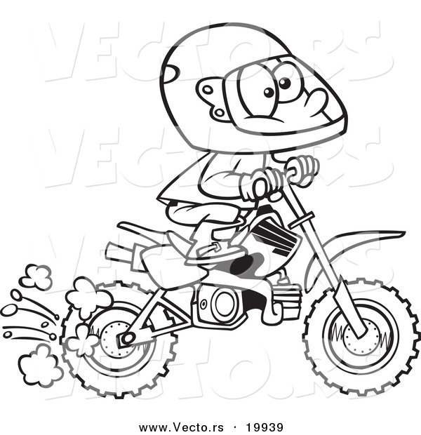 Vector of a Cartoon Boy Riding a Dirt Bike - Outlined Coloring Page