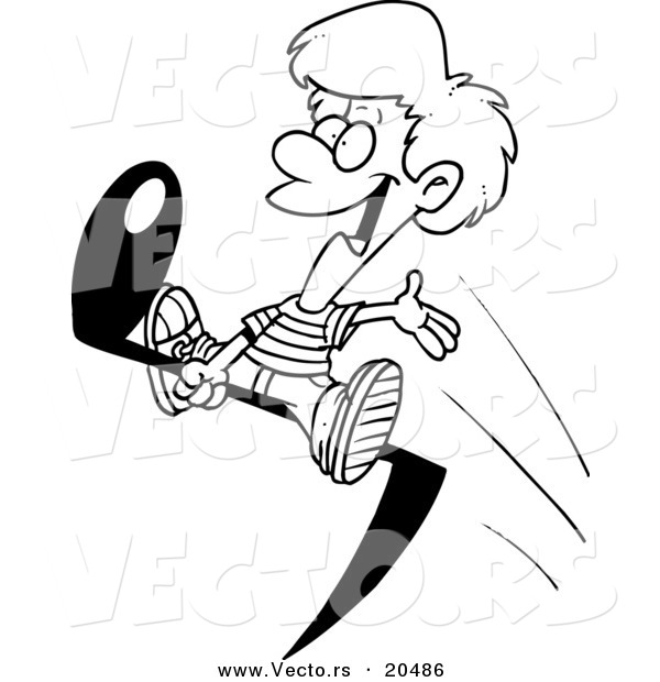 Vector of a Cartoon Boy Riding a Music Note - Coloring Page Outline