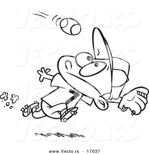 Vector of a Cartoon Boy Running to Catch a Baseball - Coloring Page Outline
