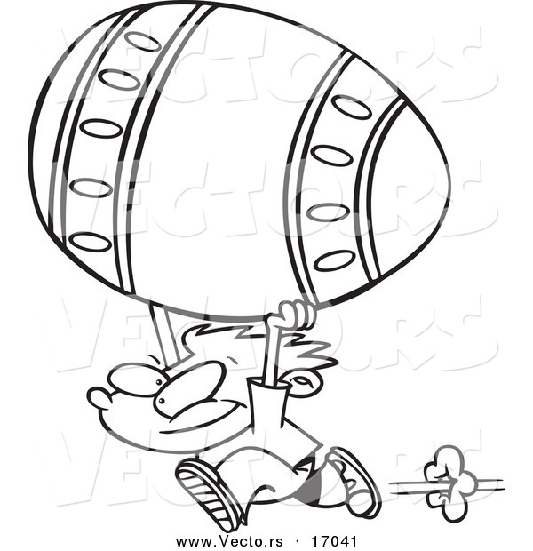 Vector of a Cartoon Boy Running with a Big Easter Egg - Coloring Page Outline