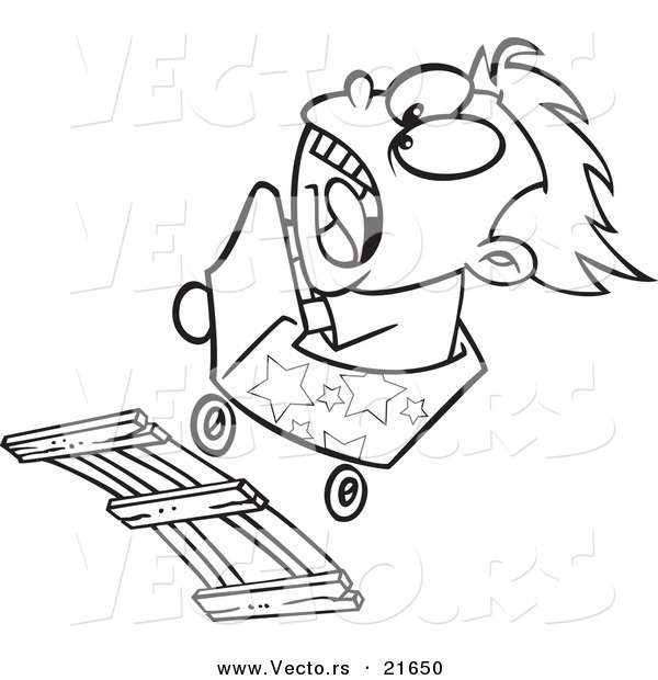 Vector of a Cartoon Boy Screaming on a Roller Coaster - Outlined Coloring Page