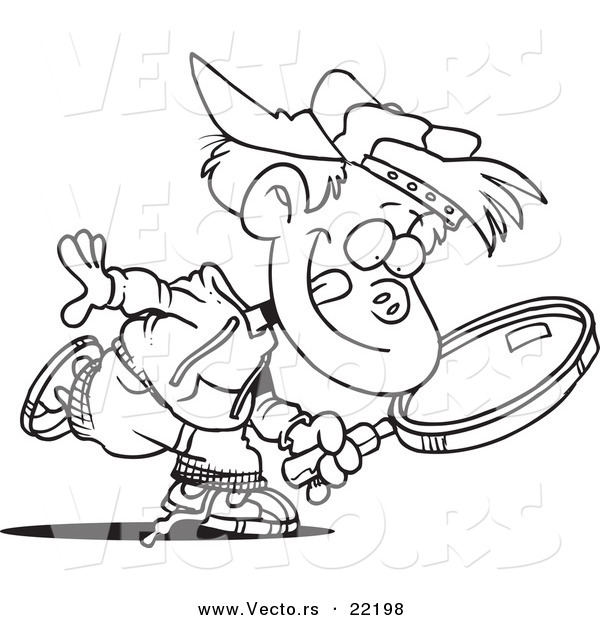Vector of a Cartoon Boy Seeking with a Magnifying Glass - Outlined Coloring Page