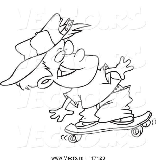 Vector of a Cartoon Boy Skateboarding - Coloring Page Outline