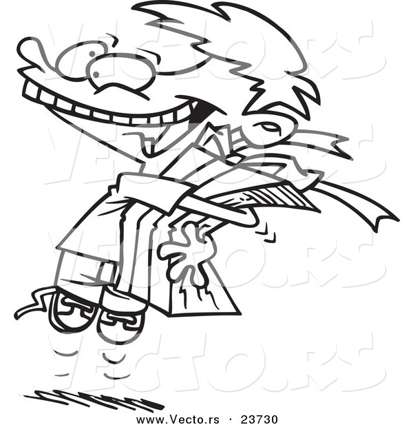 Vector of a Cartoon Boy Squeezing a Gift - Coloring Page Outline