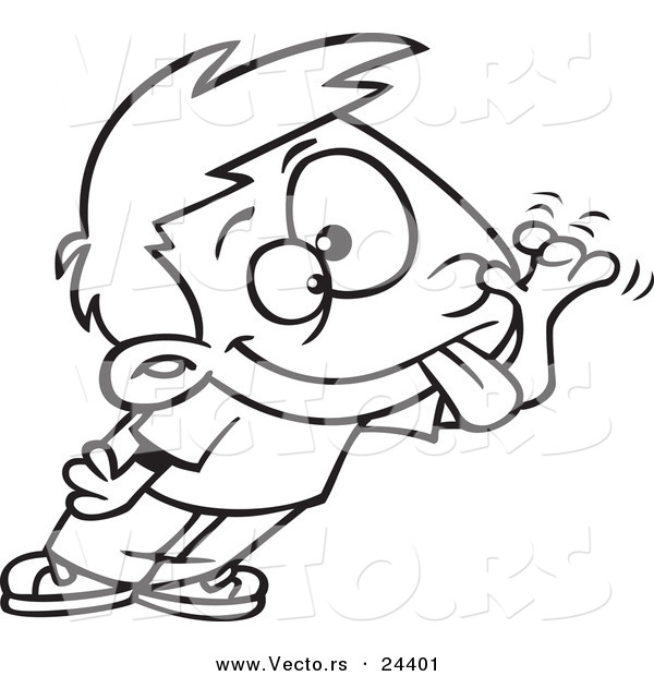 Vector of a Cartoon Boy Sticking His Tongue out and Making a Funny Face - Outlined Coloring Page