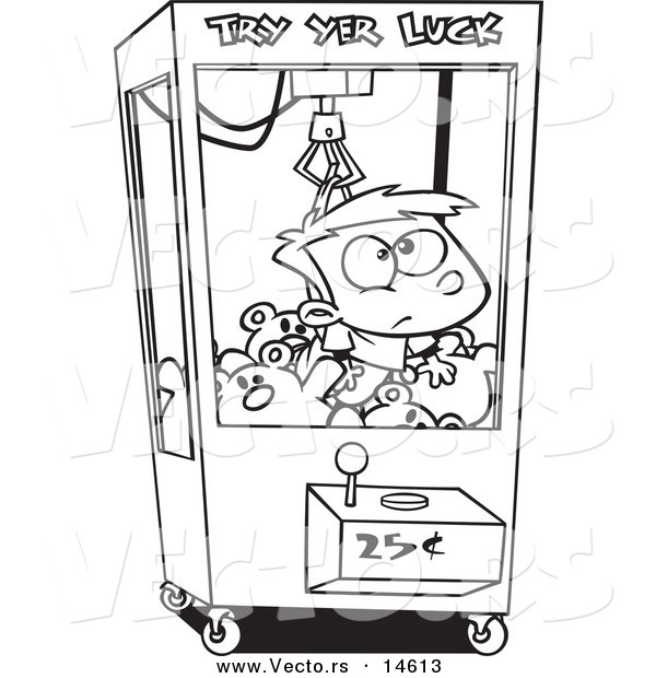Vector of a Cartoon Boy Stuck in a Toy Machine - Coloring Page Outline