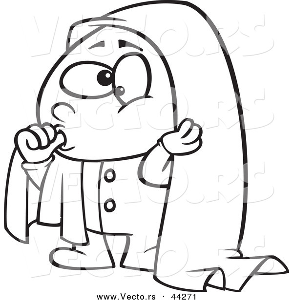 Vector of a Cartoon Boy Sucking His Thumb Under a Blanket - Coloring Page Outline