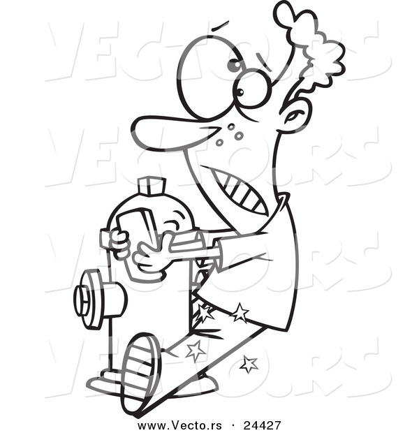Vector of a Cartoon Boy Texting and Walking into a Fire Hydrant - Outlined Coloring Page