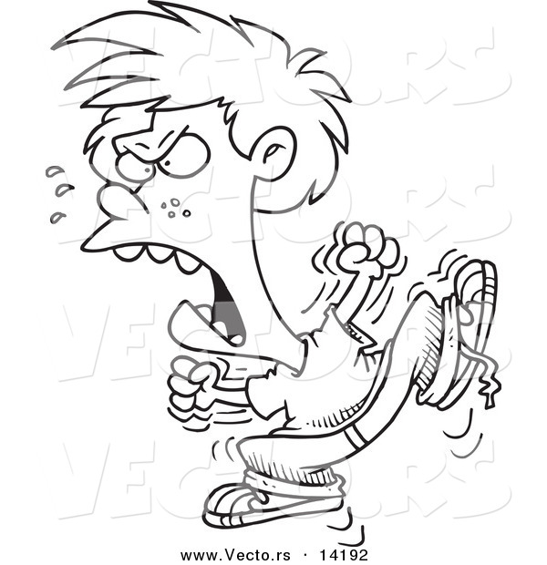 Vector of a Cartoon Boy Throwing a Temper Tantrum - Coloring Page Outline