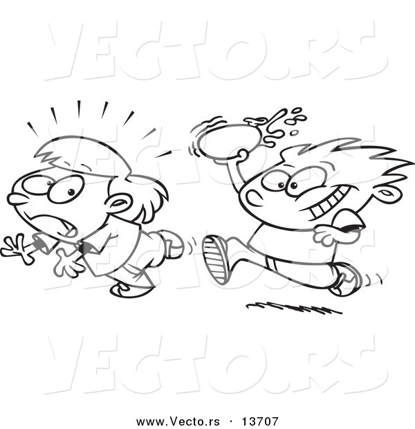 Vector of a Cartoon Boy Throwing Water Balloons - Coloring Page Outline