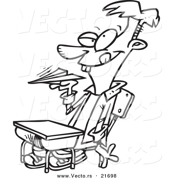 Vector of a Cartoon Boy Tossing Paper Planes in Class - Outlined Coloring Page