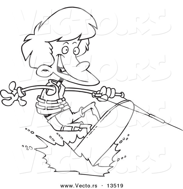 Vector of a Cartoon Boy Wakeboarding - Coloring Page Outline