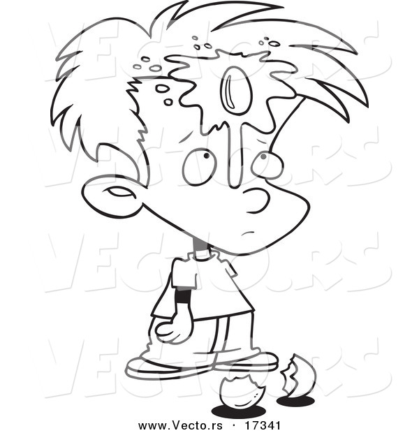 Vector of a Cartoon Boy with an Egg on His Face - Coloring Page Outline