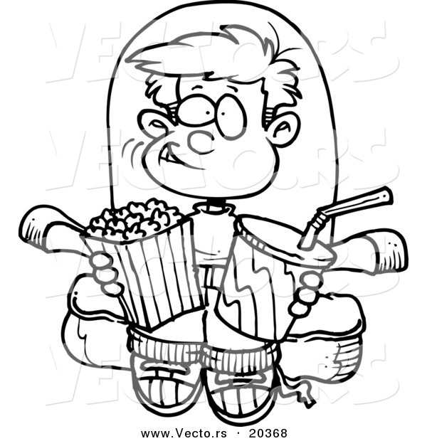Vector of a Cartoon Boy with Movie Snacks - Coloring Page Outline