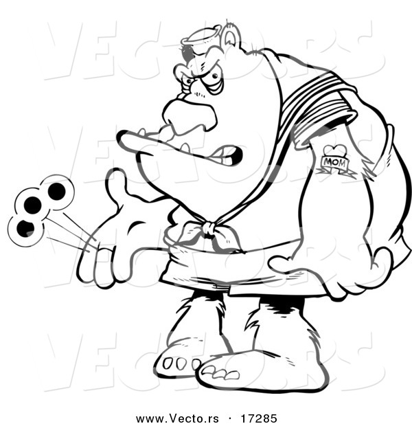 Vector of a Cartoon Bratty Bear Plaing with a Yo Yo - Coloring Page Outline