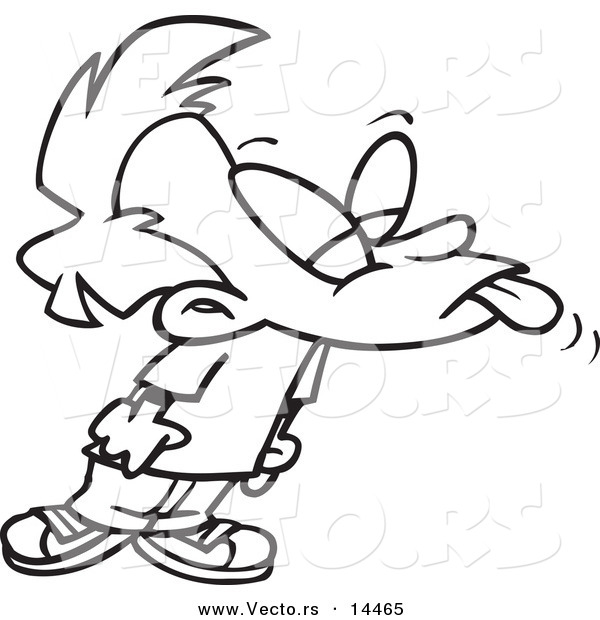 Vector of a Cartoon Bratty Boy Sticking His Tongue out - Coloring Page Outline