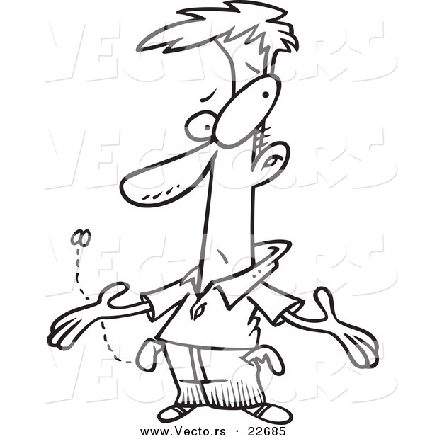 Vector of a Cartoon Broke and Penniless Man - Coloring Page Outline