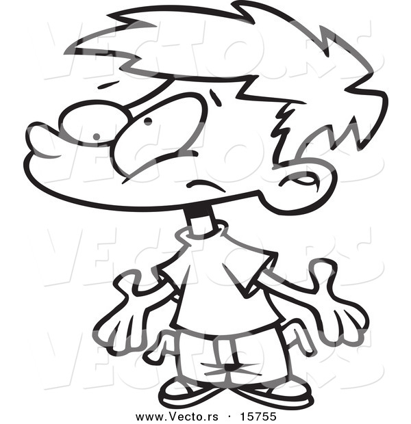 Vector of a Cartoon Broke Boy Asking for Allowance - Outlined Coloring Page Drawing