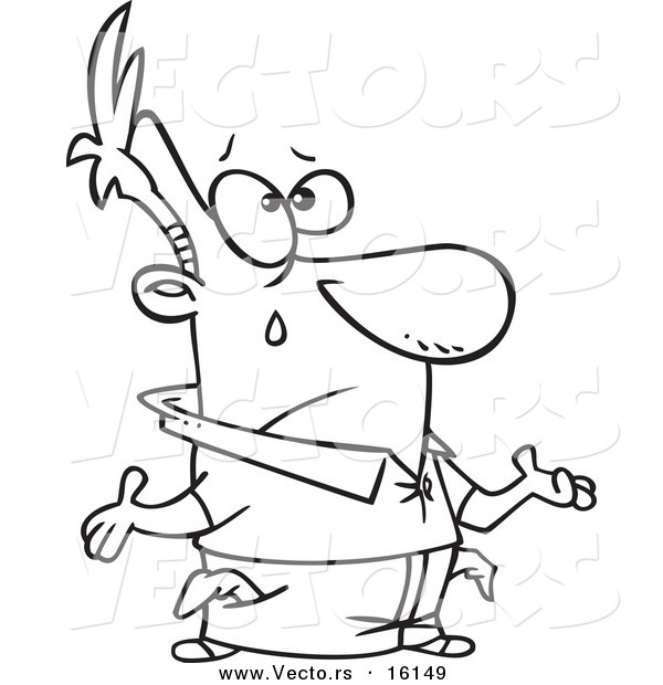 Vector of a Cartoon Broke Man Crying with Turned out Pockets - Outlined Coloring Page Drawing