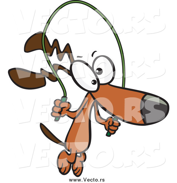Vector of a Cartoon Brown Dog Jumping Rope