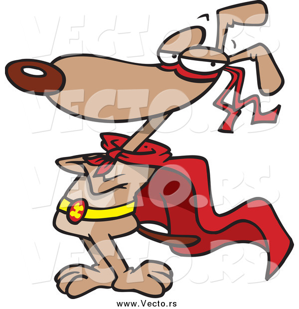 Vector of a Cartoon Brown Super Dog Standing in a Cape