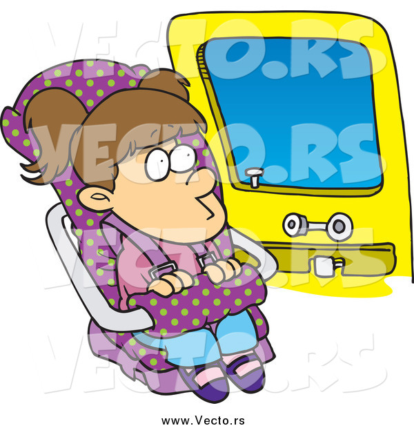 Vector of a Cartoon Brunette Girl Sitting in Her Car Seat