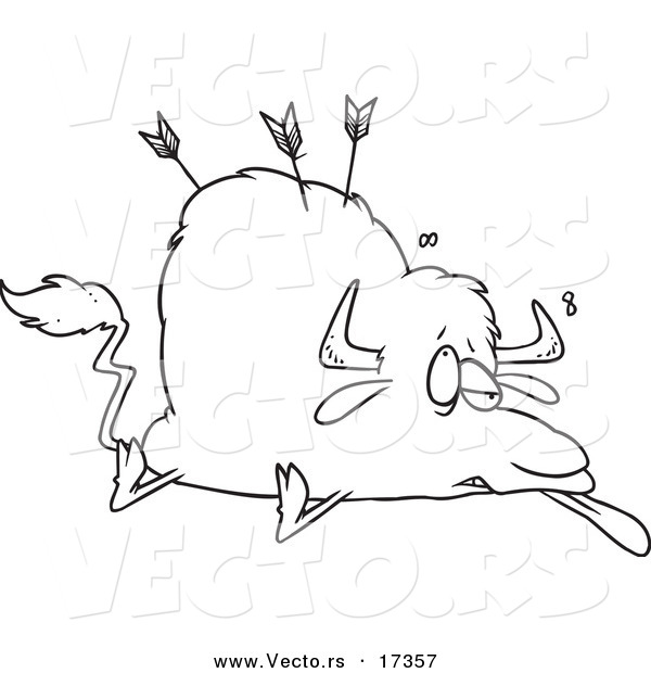 Vector of a Cartoon Buffalo Shot with Arrows - Coloring Page Outline