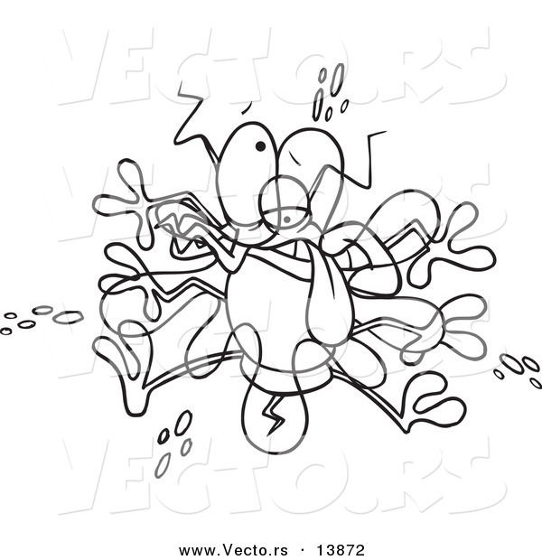 Vector of a Cartoon Bug Splatting on a Windshield - Coloring Page Outline
